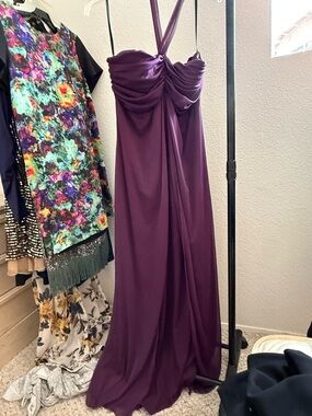B. Smart Deep Plum Halter Ruched Maxi Dress